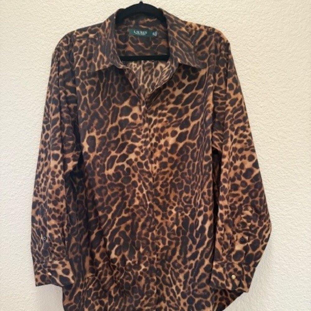 Lauren 2X Leopard Button Down Blouse - image 1